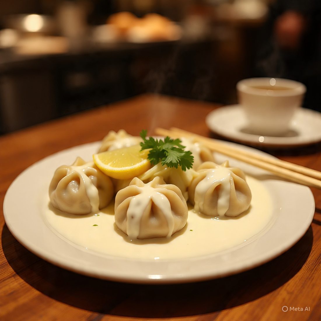 Alfredo momos with creamy sauce