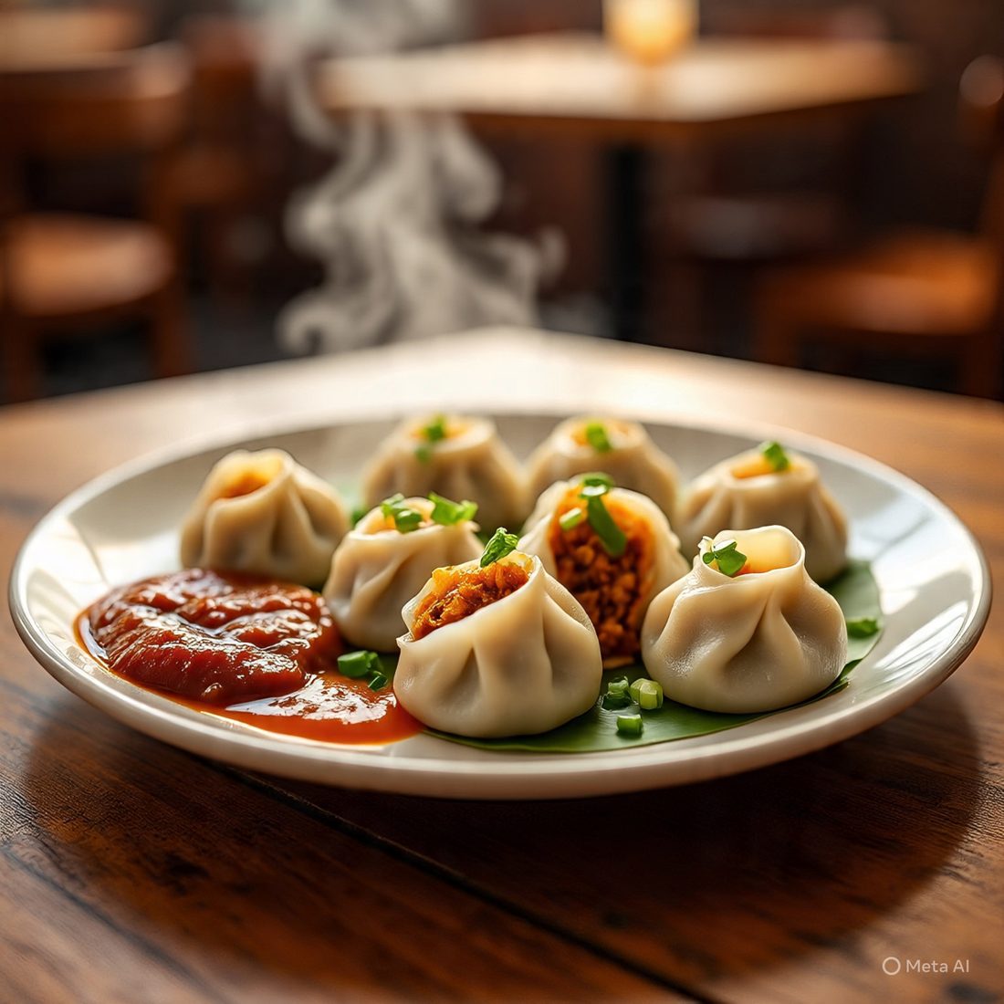 Jiaozi House dumplings split open showing the fresh minced filling