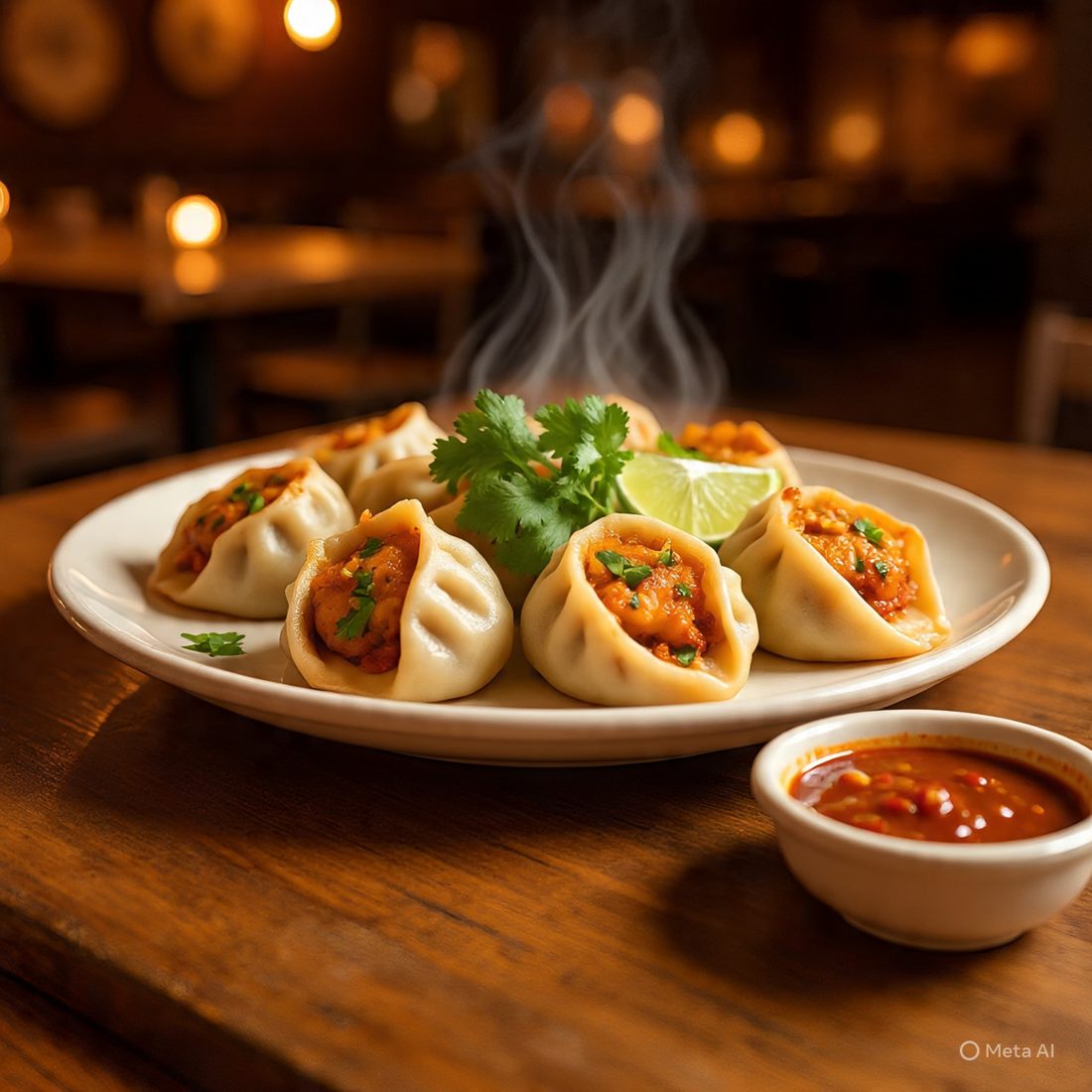 Malai boti momos with creamy topping