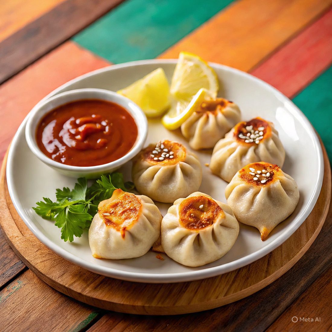 Tandoori momos with sesame seeds
